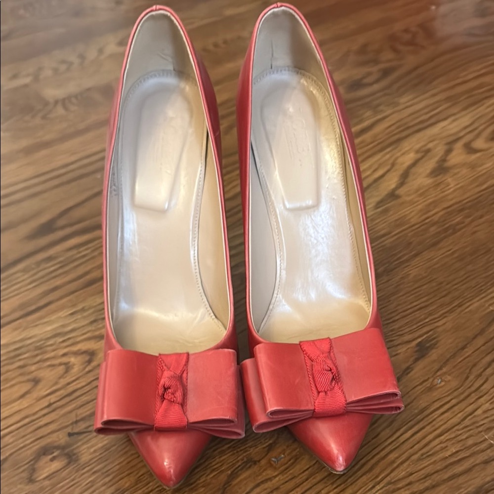 J. Crew Red Heels with Bow Detail